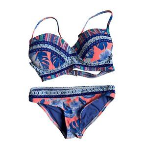 OP Padded Double Strap Bikini Top (7-9) & Bottom (3-5) - Coral & Blue Floral
